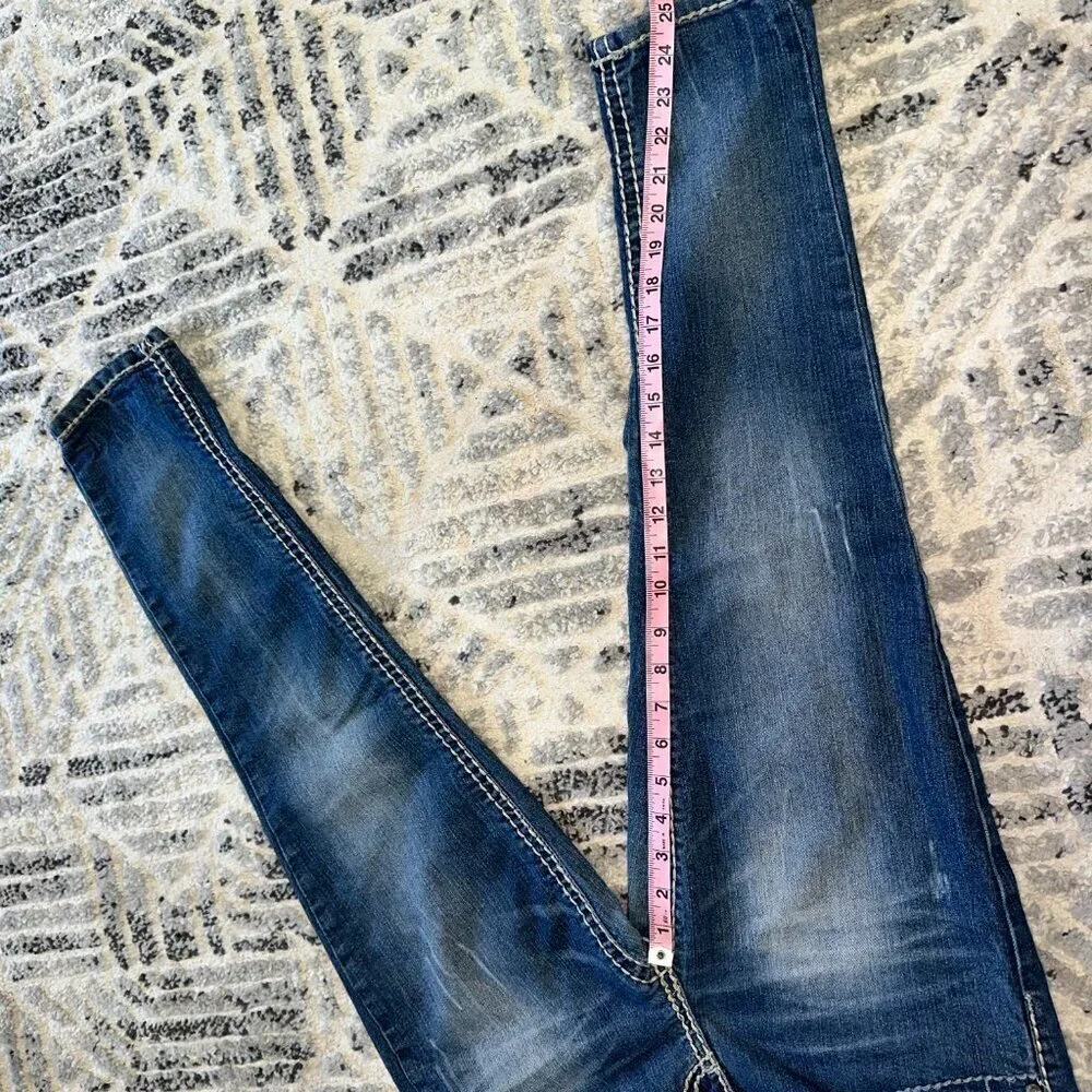 Almost Famous Women's Size 9 Skinny Jeans White Thread Low Rise Vintage 2000s - Picture 8 of 16
